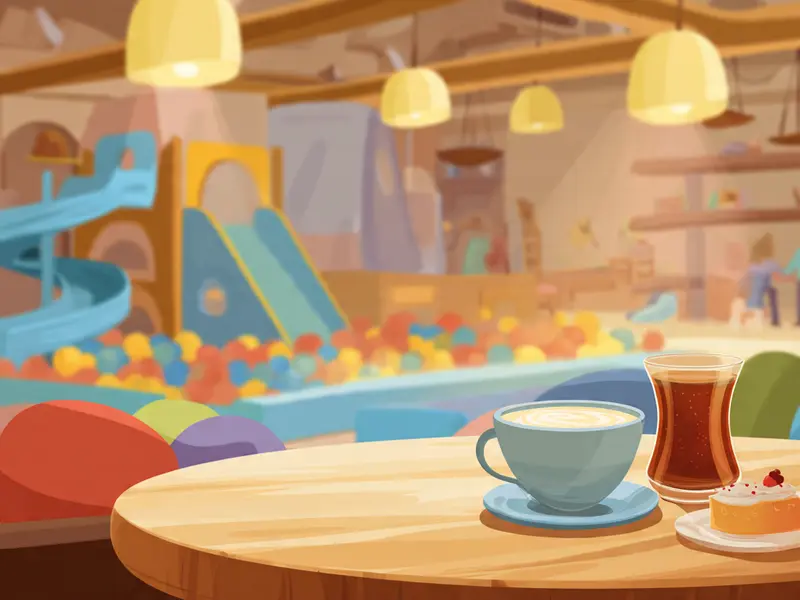 Ay Park cafe köşesi illüstrasyonu, kahve ve atıştırmalıklar